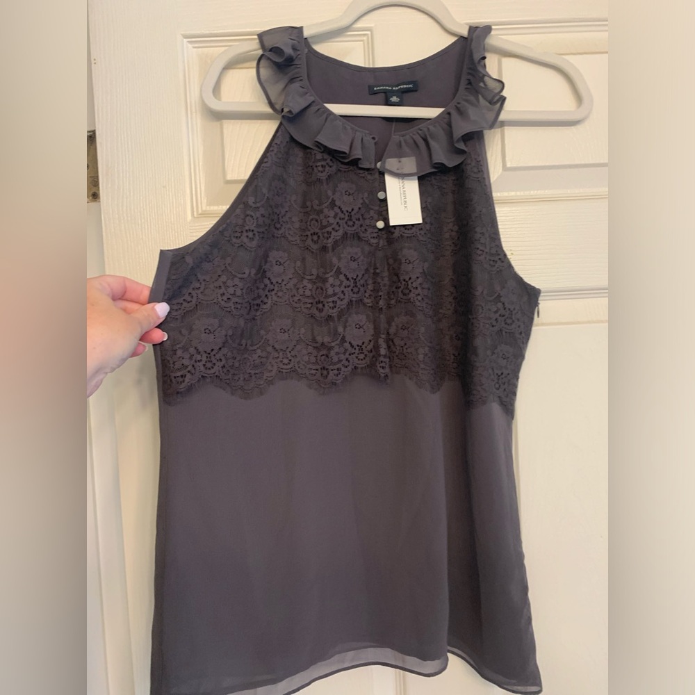 Banana Republic grey lace embellished tank top